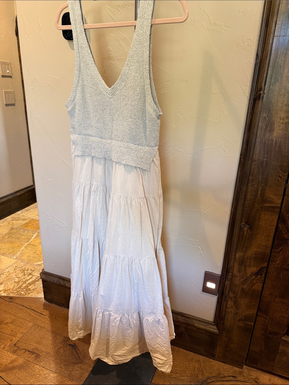 Neutral Knit Bodice Tiered Maxi Dress - Beige and Light Taupe - Picture 6 of 10